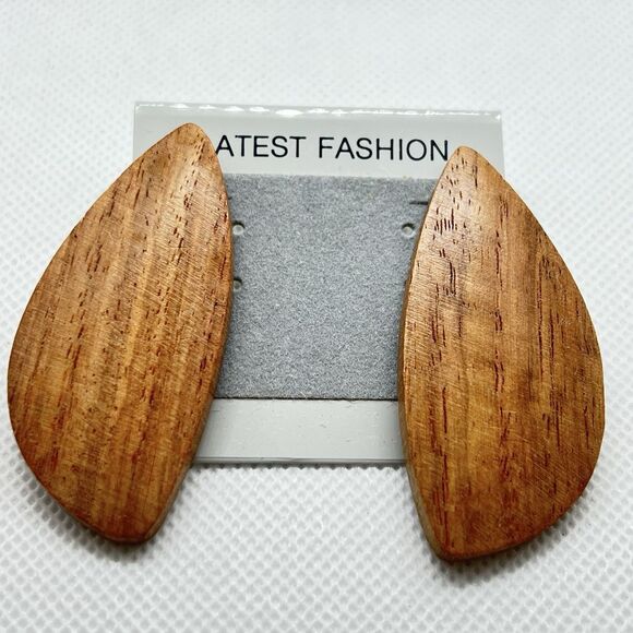 Vintage Lawrence Bentley 1980s + 1 Unbranded Pair of Pierced Soild Wood Earrings - Picture 3 of 4